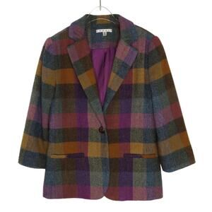 CAbi 927 Happy Blazer Peacoat Purple, Yellow, Blue Plaid Multicolor Jacket 6